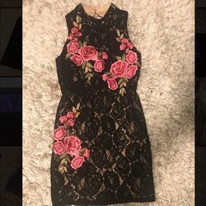 Black lace dress with flower embroidery